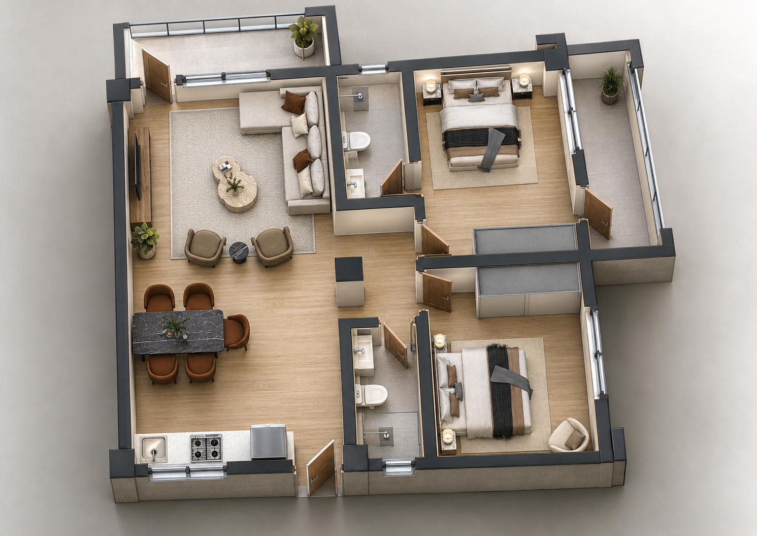 Two bedroom ensuite floor plan