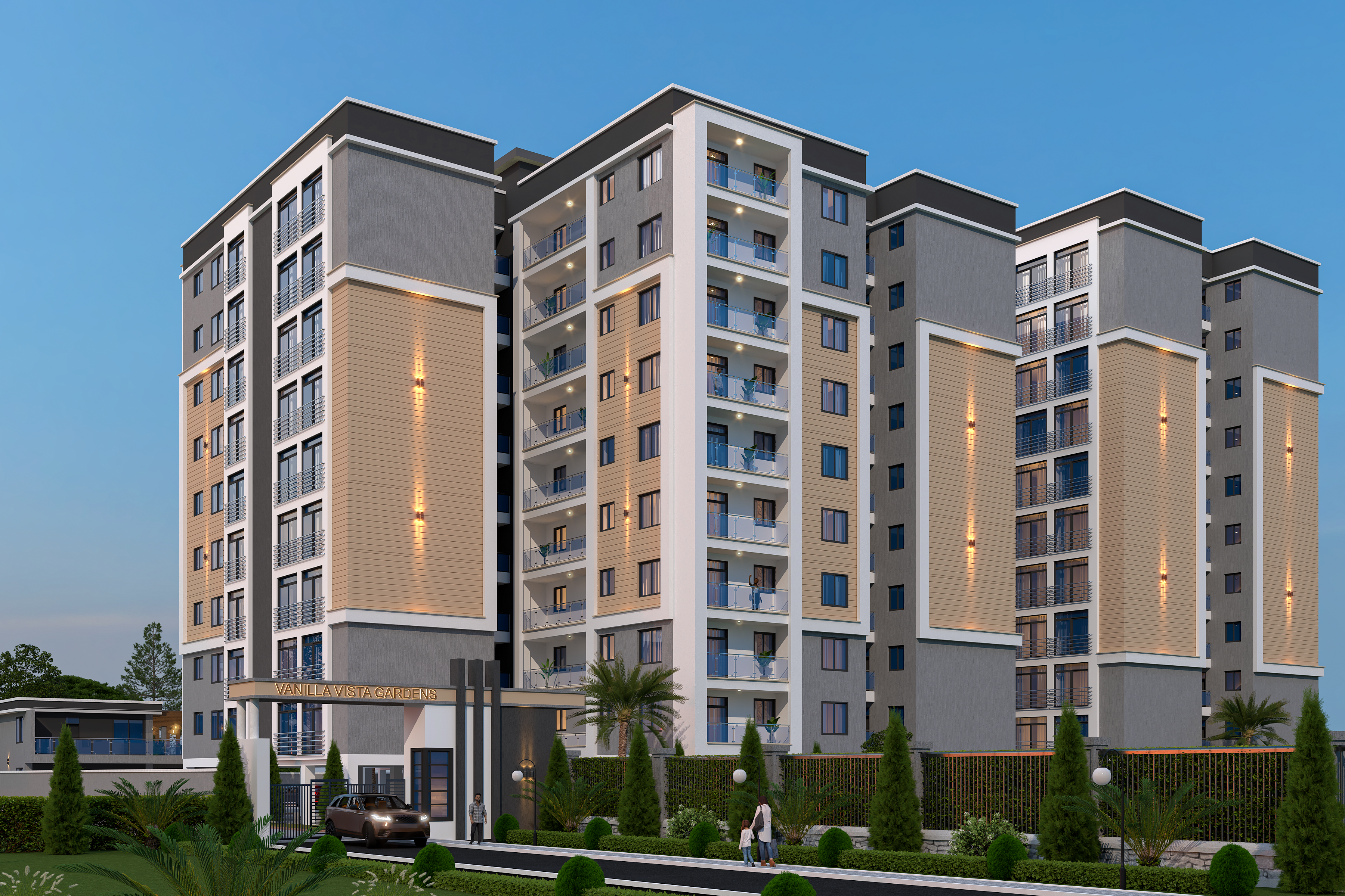 Vanilla Vista Gardens evening exterior render